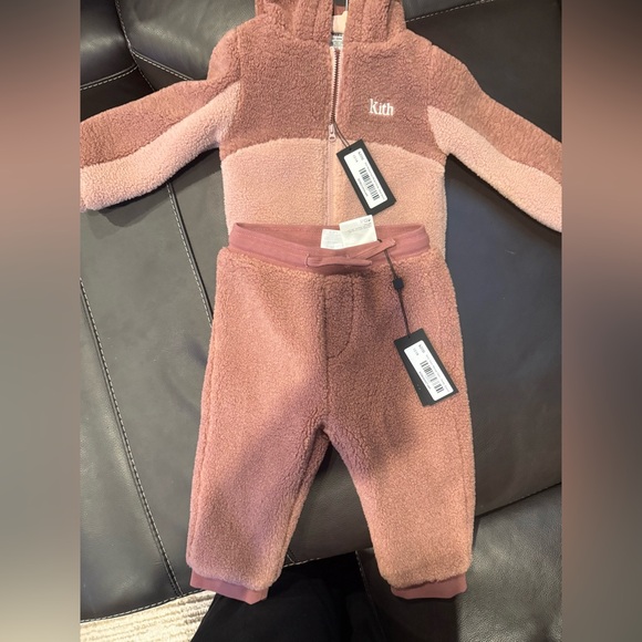 KITH Kids Baby faux Sherpa fleece hoodie pants set Dusty Quartz 12/18months NWT - Picture 2 of 9